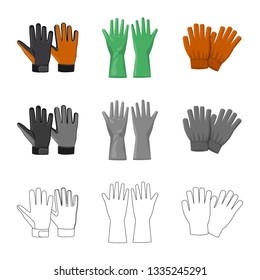 Vector design of glove and winter symbol. Set of glove and equipment stock symbol for web.
