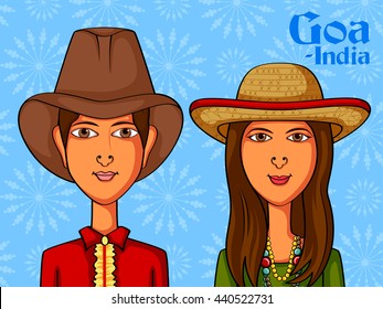 Vector design of Goan Couple in traditional costume of Goa, India