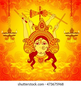 Vector design of Goddess Durga for Dussehra in Indian art style