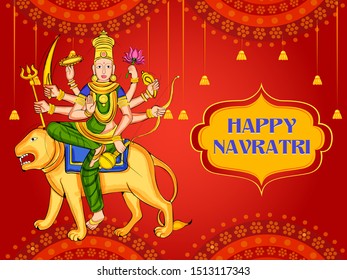 Vector design of Goddess Durga for Happy Navratri Dussehra festival of India