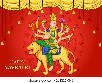 Vector design of Goddess Durga for Happy Navratri Dussehra festival of India