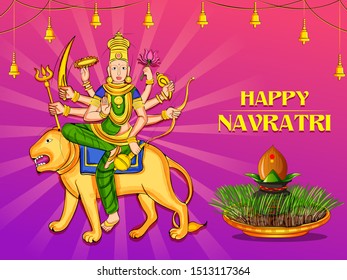 Vector design of Goddess Durga for Happy Navratri Dussehra festival of India