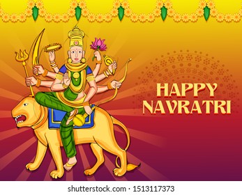 Vector design of Goddess Durga for Happy Navratri Dussehra festival of India