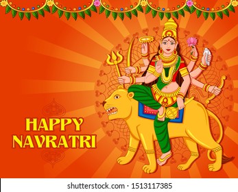 Vector design of Goddess Durga for Happy Navratri Dussehra festival of India