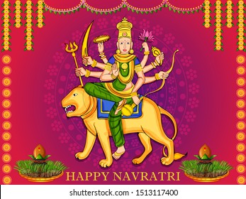 Vector design of Goddess Durga for Happy Navratri Dussehra festival of India