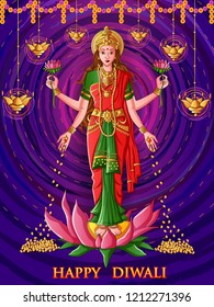 Vector design of Goddess Lakshmi for Happy Diwali prayer festival of India in Indian art style