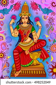 Vector design of Goddess Lakshmi for Happy Diwali prayer festival of India in Indian art style