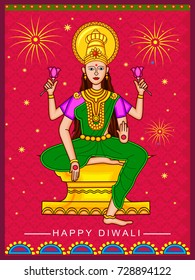 Vector design of Goddess Lakshmi for Happy Diwali prayer festival of India in Indian art style