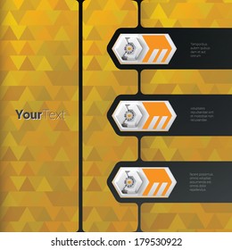 Vector design. Gold color concept of 3d shadowed paper background with retro lines in an abstract geometric eps10 composition for brochure, web design, infographics, advertisement or universal use