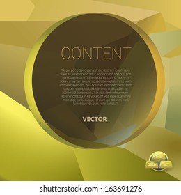 Vector design. Gold edition of a scalable eps10 3d  opaque circle frame, golden ring bordered  text field,  in abstract geometric and surrealistic style  background for brochure &  universal use 