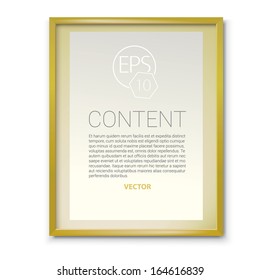 Vector design. Gold edition of a scalable and adjustable 3d, photo realistic background frame illustration with shiny black plastic surface,  A4 format paper sheet content holder, for universal use 