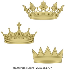 Vector design of golden crown in medieval style, crown of the European monarchy