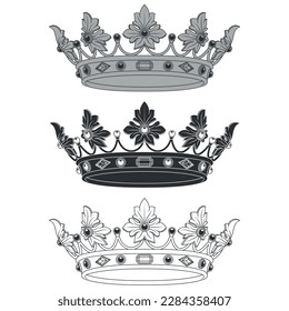 Vector design of golden crown in medieval style, crown of the European monarchy