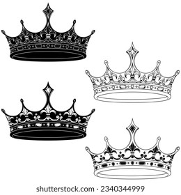 Vector design of golden crown in medieval style, crown of the European monarchy