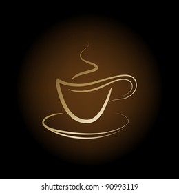 Vector design golden cup off coffee on a brown background