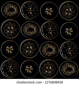 Vector design golden elements  fruit on black background.Golden ornament elements on a black background for the design cards.