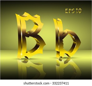 Vector design. Golden letter B in vintage style. Eps 10.