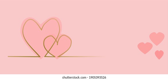 Vector design of golden line heart and soft pink background. Valentine day or lover or card or invitation or girlfriend or proposal concept.