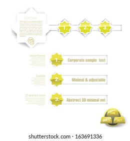 Vector design. Golden paper background edition of an  abstract geometric eight point origami star based scalable simple menu graphics elements for brochure & web & print or for universal use