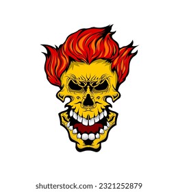 vector design of golden skull with fiery hair