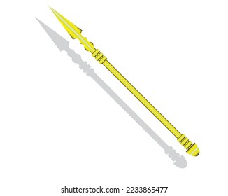 vector design of a golden yellow and orange spear made of gold with a slight shadow effect on the spear object
