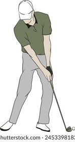 Vector, diseño, balanceo de golfista, fondo de golf, silueta de golfista, campo de golf, putter, pelota de golf, club de golf, tee, dibujo, icono, boceto, gráfico, saludable, swing, sport, hobby, golfista, silueta