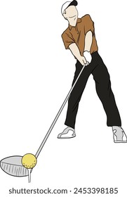 vector, design, golfer swinging, golf background, golfer silhouette, golf course, putter, golf ball, golf club, tee, drawing, icon, sketch, graphic, healthy, swing, sport, hobby, golfer, silhouette