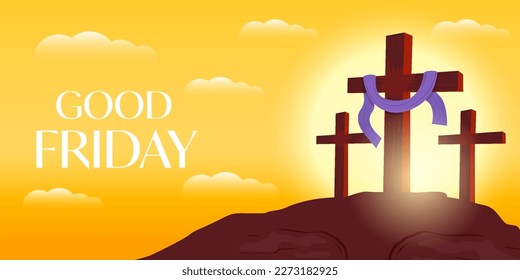 vector design good friday horizontal banner with cross on the hill