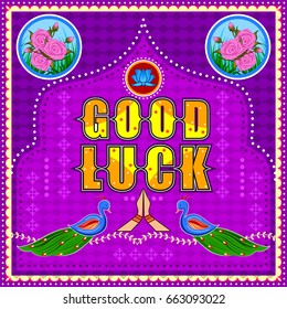 Vector Design Of Good Luck Background In Indian Truck Art Style