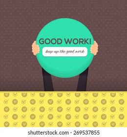 Vector Design of Good Work Lettering, Flat Long Shadow Style Car Hold Hands