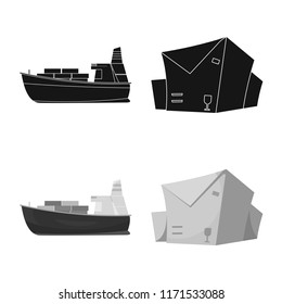 Vector design of goods and cargo sign. Collection of goods and warehouse stock symbol for web.