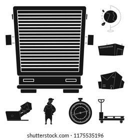 Vector design of goods and cargo sign. Collection of goods and warehouse stock symbol for web.
