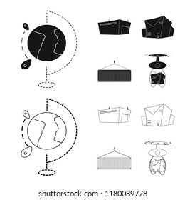 Vector design of goods and cargo sign. Set of goods and warehouse stock symbol for web.