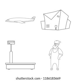 Vector design of goods and cargo sign. Set of goods and warehouse stock symbol for web.