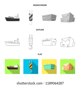 Vector design of goods and cargo sign. Collection of goods and warehouse stock symbol for web.