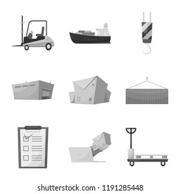 Vector design of goods and cargo sign. Collection of goods and warehouse stock symbol for web.