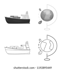 Vector design of goods and cargo sign. Collection of goods and warehouse stock symbol for web.