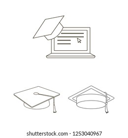 Vector design of graduate and cap  icon. Set of graduate and diploma vector icon for stock.