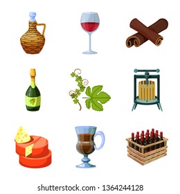 Vector design of grape and winery sign. Set of grape and manufacturing stock symbol for web.