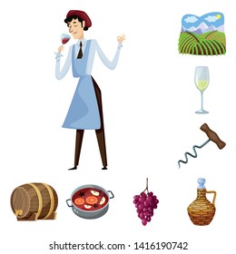 Vector design of grape and winery sign. Set of grape and manufacturing stock symbol for web.