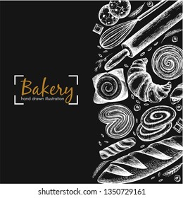 Vector design with graphic illustrations of bake on the  blackboard