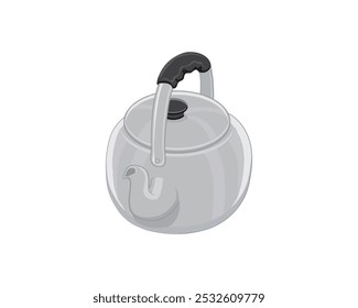 Diseño de Vector de una olla gris o hervidor de agua hecho de hierro que generalmente se usa para hervir agua para beber o hacer café y té