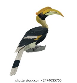 Vector design of Great Hornbill perch on a branch