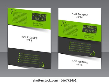 Vector design of the green and black flyer, cover, brochure, poster, report with places for pictures. Vector template for your business in A4 size.
