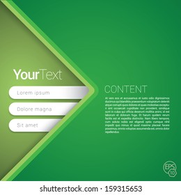 Vector design. Green bright arrow shape composition edition of a scalable futuristic minimal software 3d navigation layout simple menu for print, for web, or for mobile application for universal use 