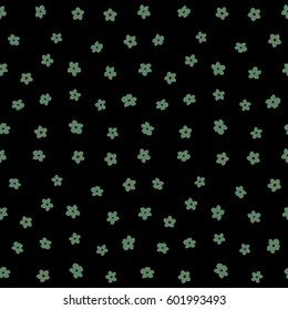 Vector design in green and brown colors on a black backdrop. Flower seamless pattern simple floral print with small flowers.