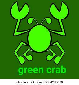 Vector design of a green cartoon crab illustration with open claws that can be used as a logo, symbol, brand or background for a place or a restaurant logo