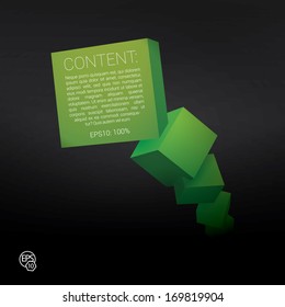 Vector design. Green dark edition of a 3d abstract geometric scalable eps10 vertical composition of cubes in a clean white space for infographics, webdesign or for brochure print graphic element 