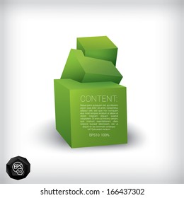 Vector design. Green edition of a 3d abstract geometric scalable eps10 tight composition of three cubes in a clean white space for infographics, webdesign or for brochure print graphic element