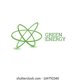 Vector design. Green edition of an abstract 3d eps10 scalable isolated curvy scientific illustration element of an atom for nuclear subject. Made for infographics, brochure, printed presentation.